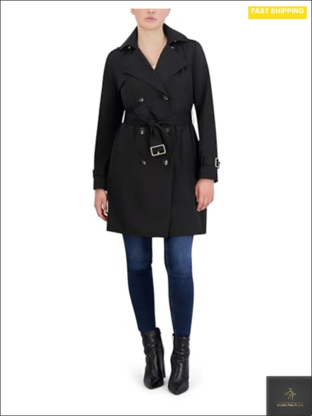 Women's Double Breasted Trench Coat – Cotton Blend Water Repellent Long Sleeve